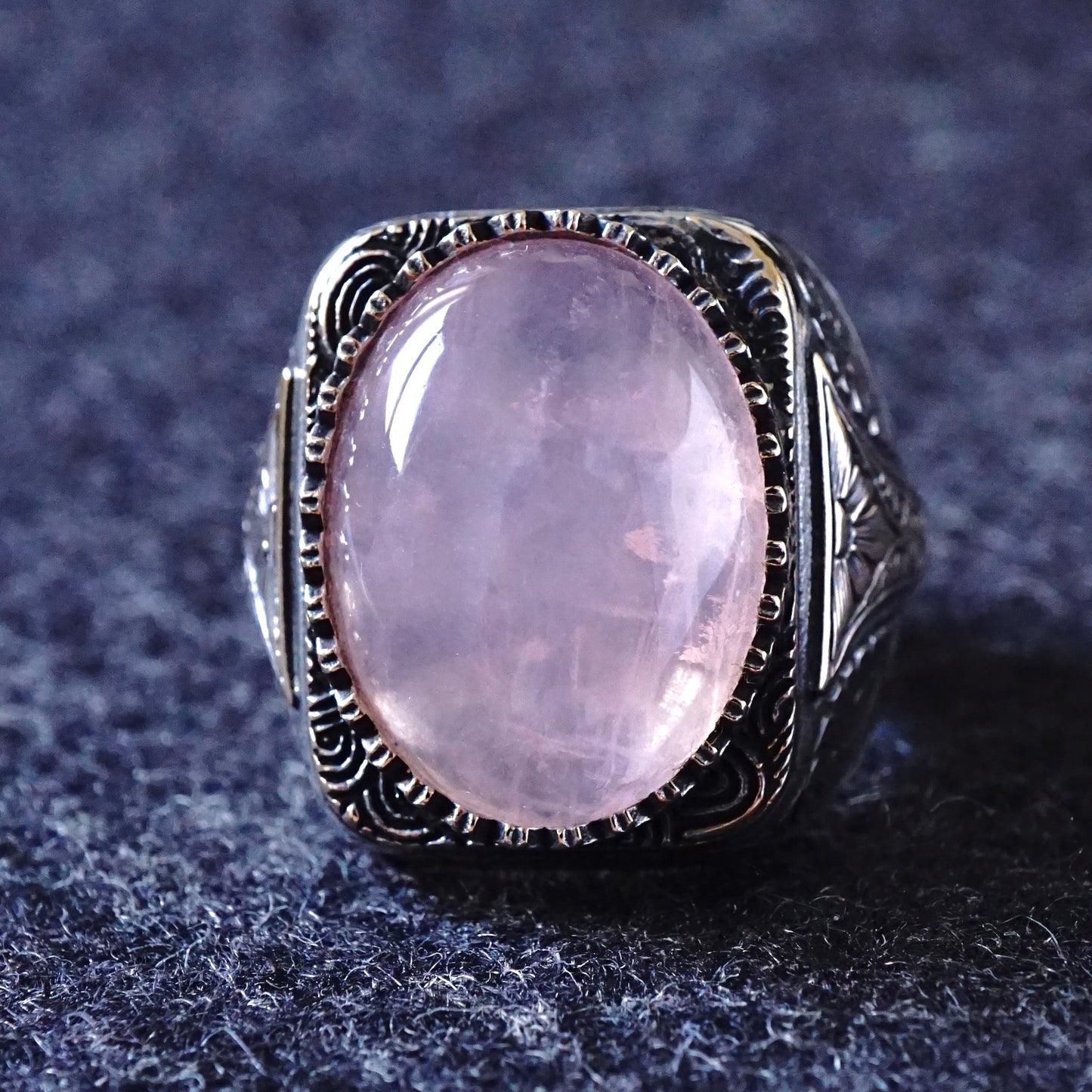 Men's 925 Sterling Silver Rose Quartz Signet Ring – Handcrafted Turkish Artisan Jewelry Size US11