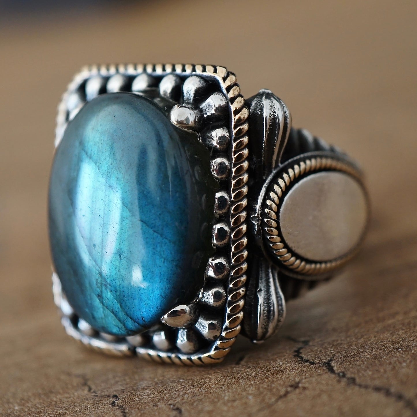 Silver Men's Ring blue Labradorite natural gemstone Turkish Artisan Jewelry