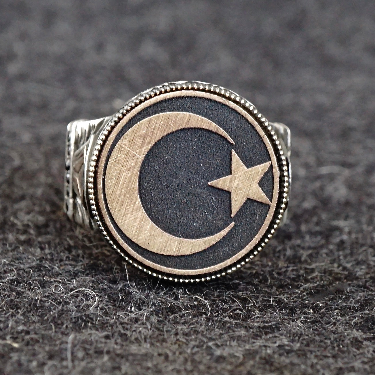 Sterling Silver Ring Crescent Star Turkish Men's Jewelry Ottoman Turkoman Islamic