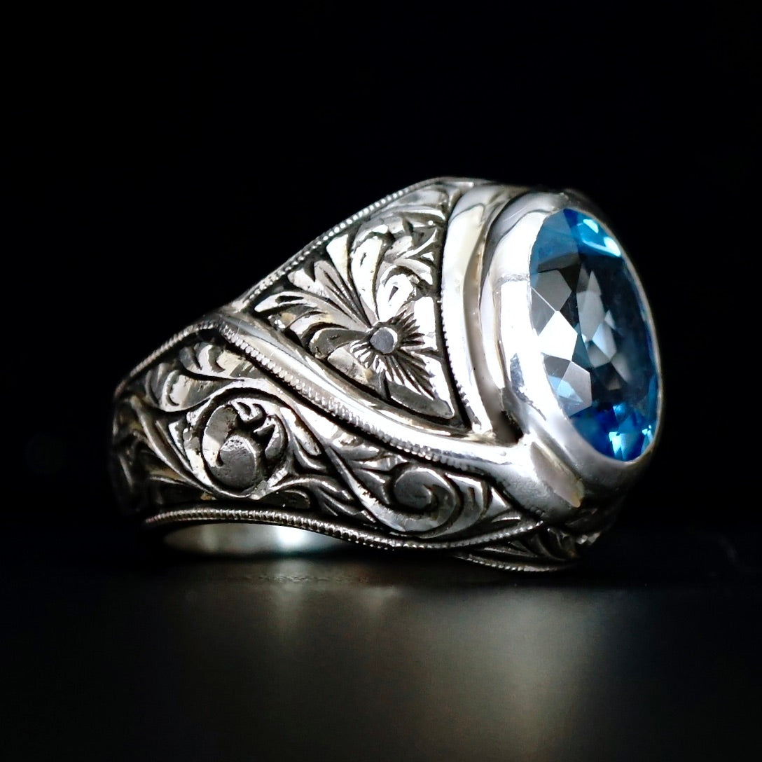 Ring Aquamarine Sterling Silver Handmade gemstone Artisan Handcrafted Unique Men’s Jewelry