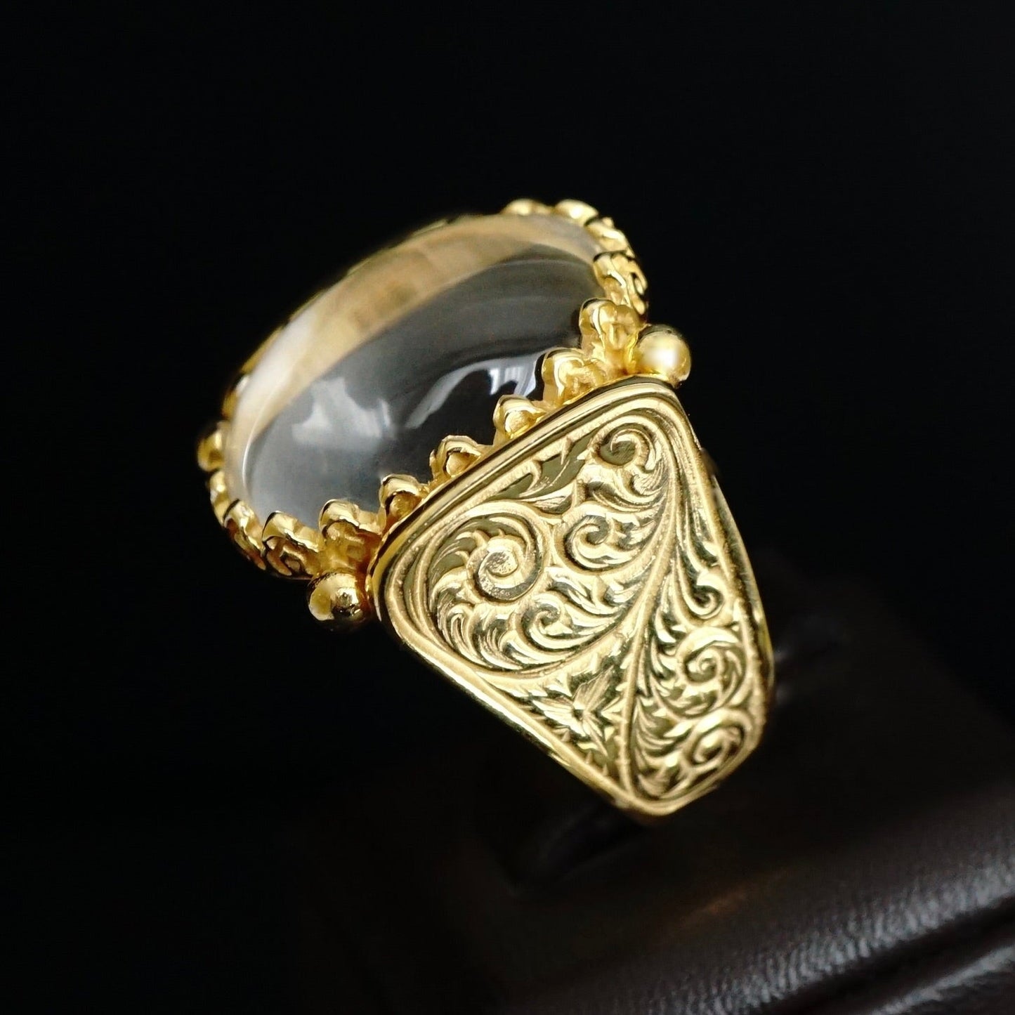 Ring Gold Crystal Quartz Durr Al Najaf gemstone Handmade Unique Artisan Jewelry
