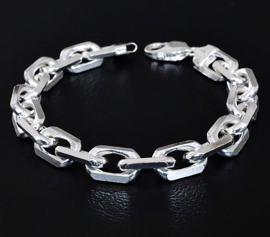 Silver Men's Bracelet 925 Sterling Silver Link Chain Thick Solid 10 mm