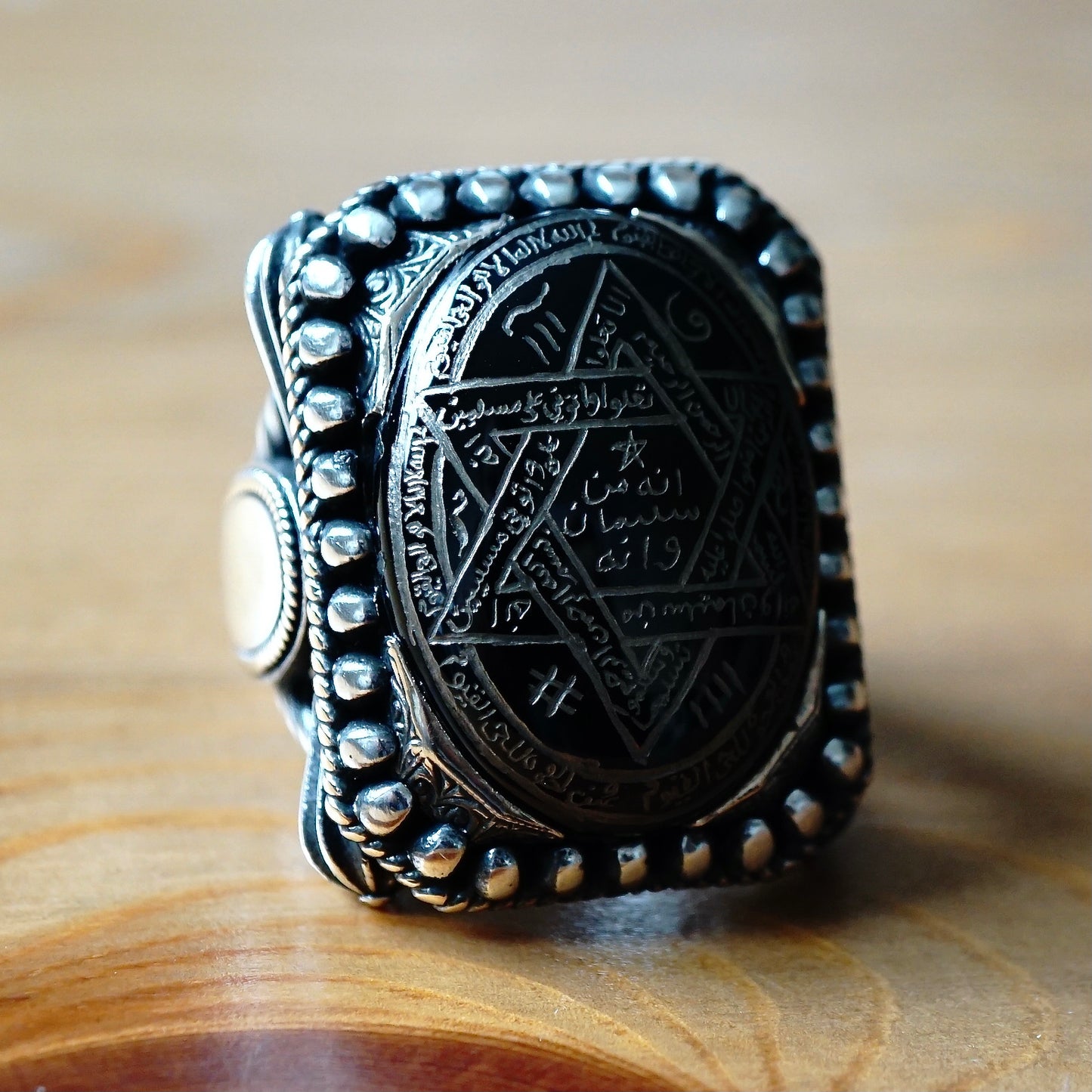 Ring Seal of Solomon Hand-engraved Onyx 925 Sterling Silver natural black gemstone Unique Islamic Talisman Amulet