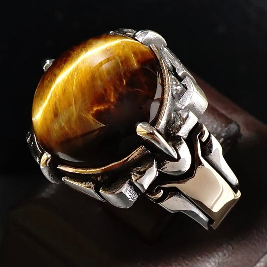 Tiger's Eye Men's Signet Ring 925 Sterling Silver Artisan Handcrafted Jewelry
