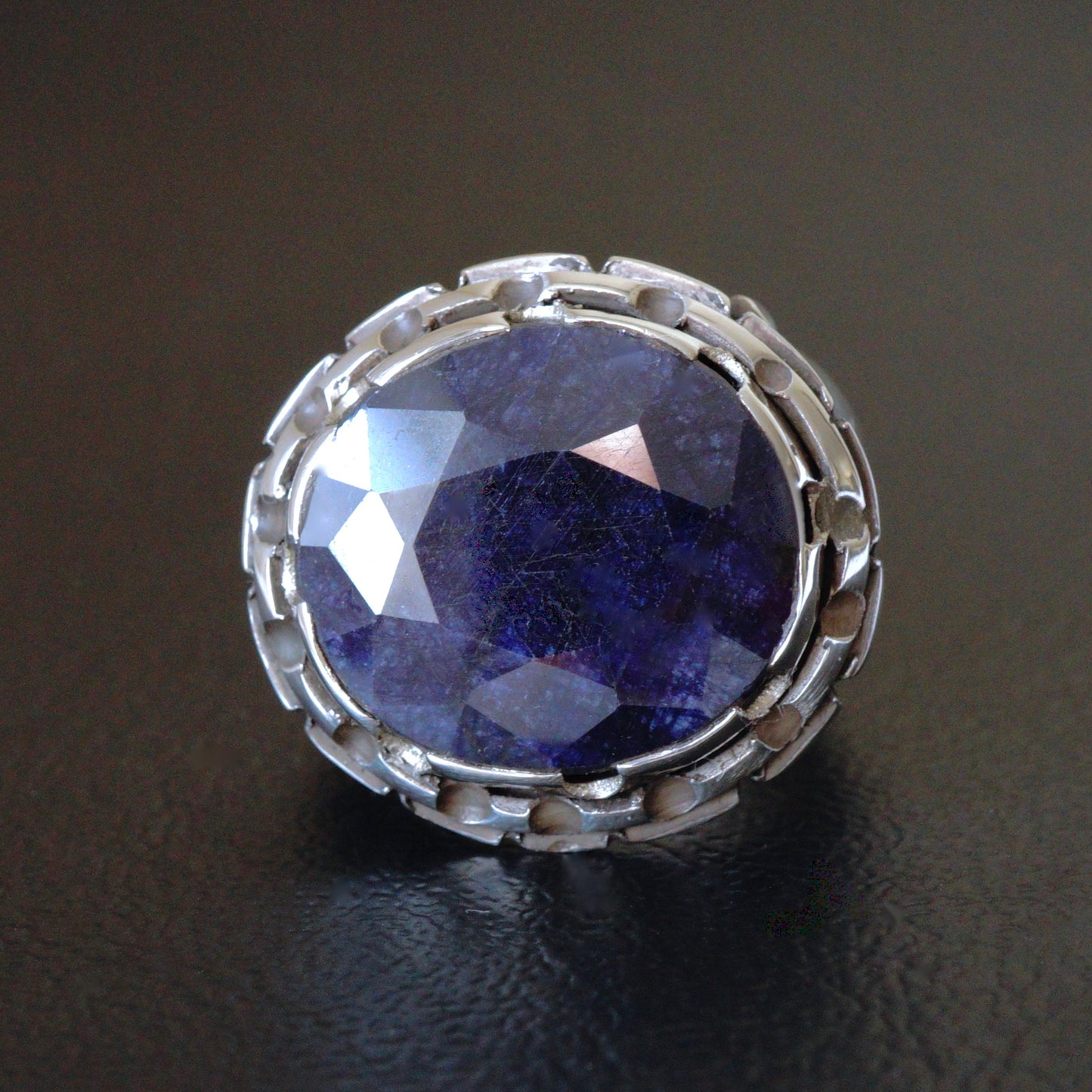 Mens Handmade Ring Raw Sapphire Gemstone Solid Sterling Silver Unique Vintage Jewelry