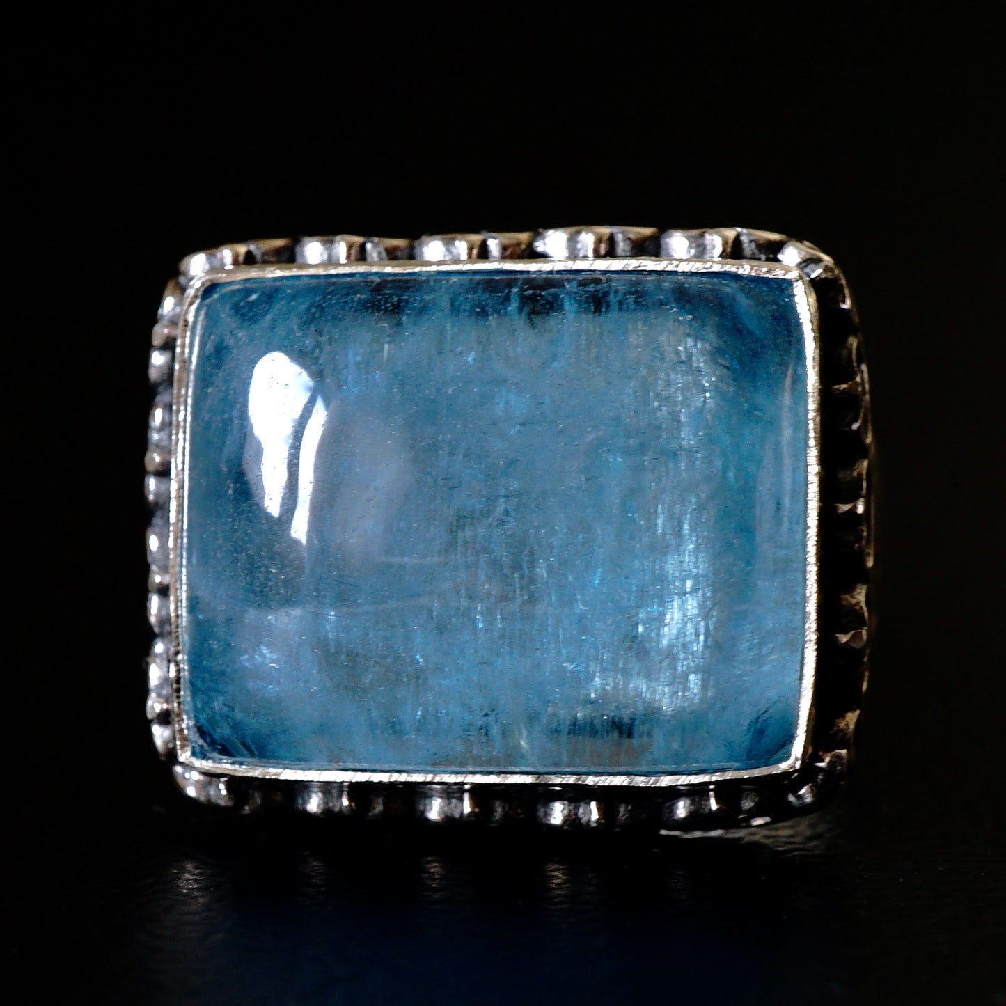 Silver Mens Ring blue Aquamarine natural gemstone Handmade Unique Artisan Jewelry
