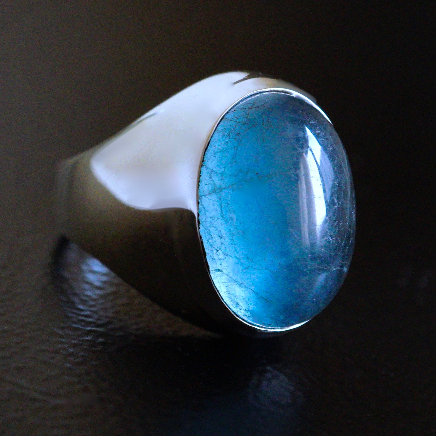 Silver Mens Ring blue Aquamarine natural gemstone solid 925 Sterling Handmade Unique Artisan Jewelry