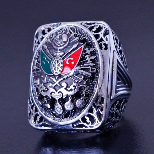 Silver Mens Ottoman Signet Ring solid bold 925 Sterling Handmade Coat of Arms Unique Jewelry