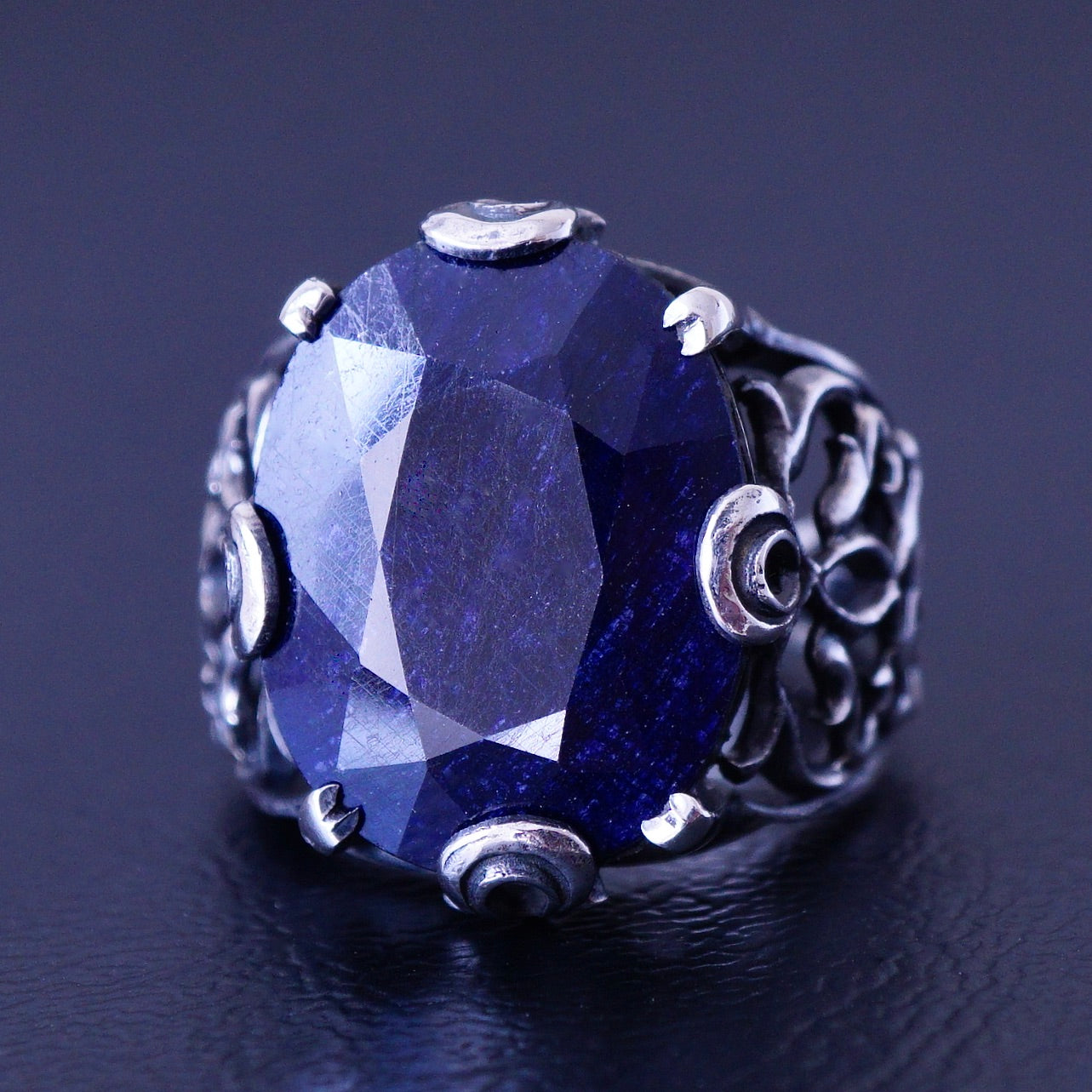 Silver Handmade Mens Ring Sapphire natural Gemstone 925 Sterling Unique Artisan Jewelry