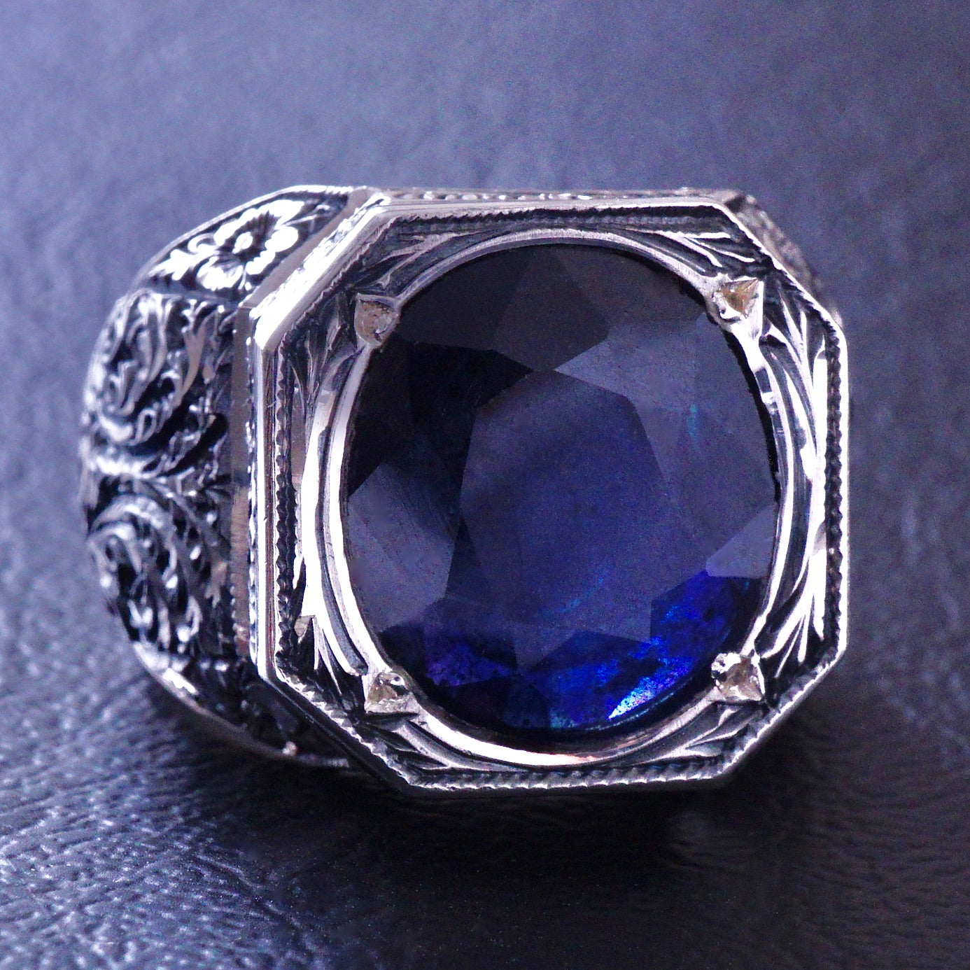 Silver Handmade Sapphire Ring natural gemstone solid 925 Sterling Unique Mens Jewelry size us12