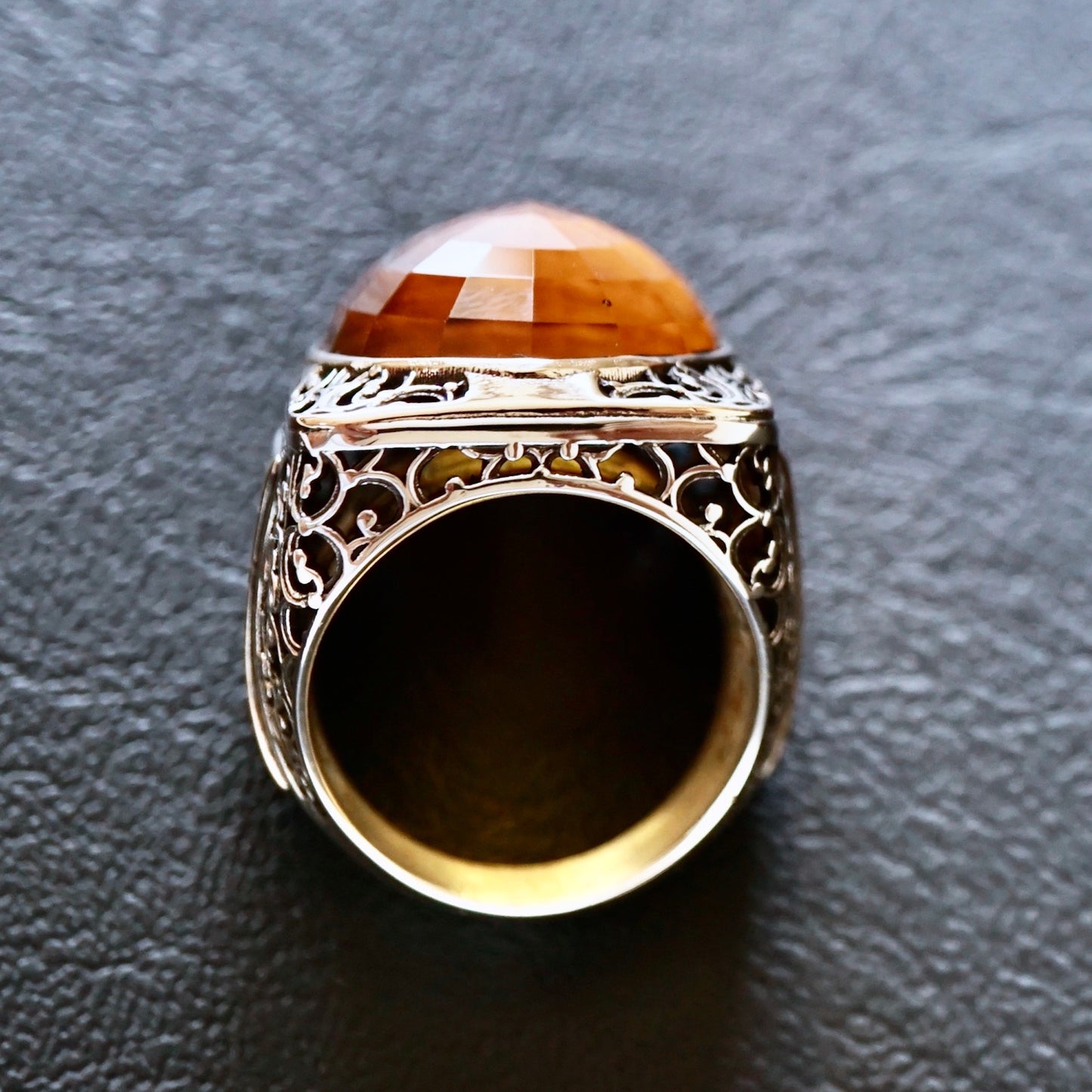 Silver Mens Ring big Citrine Sterling 925 Bold Chunky Artisan Designer Turkish Handmade Jewelry