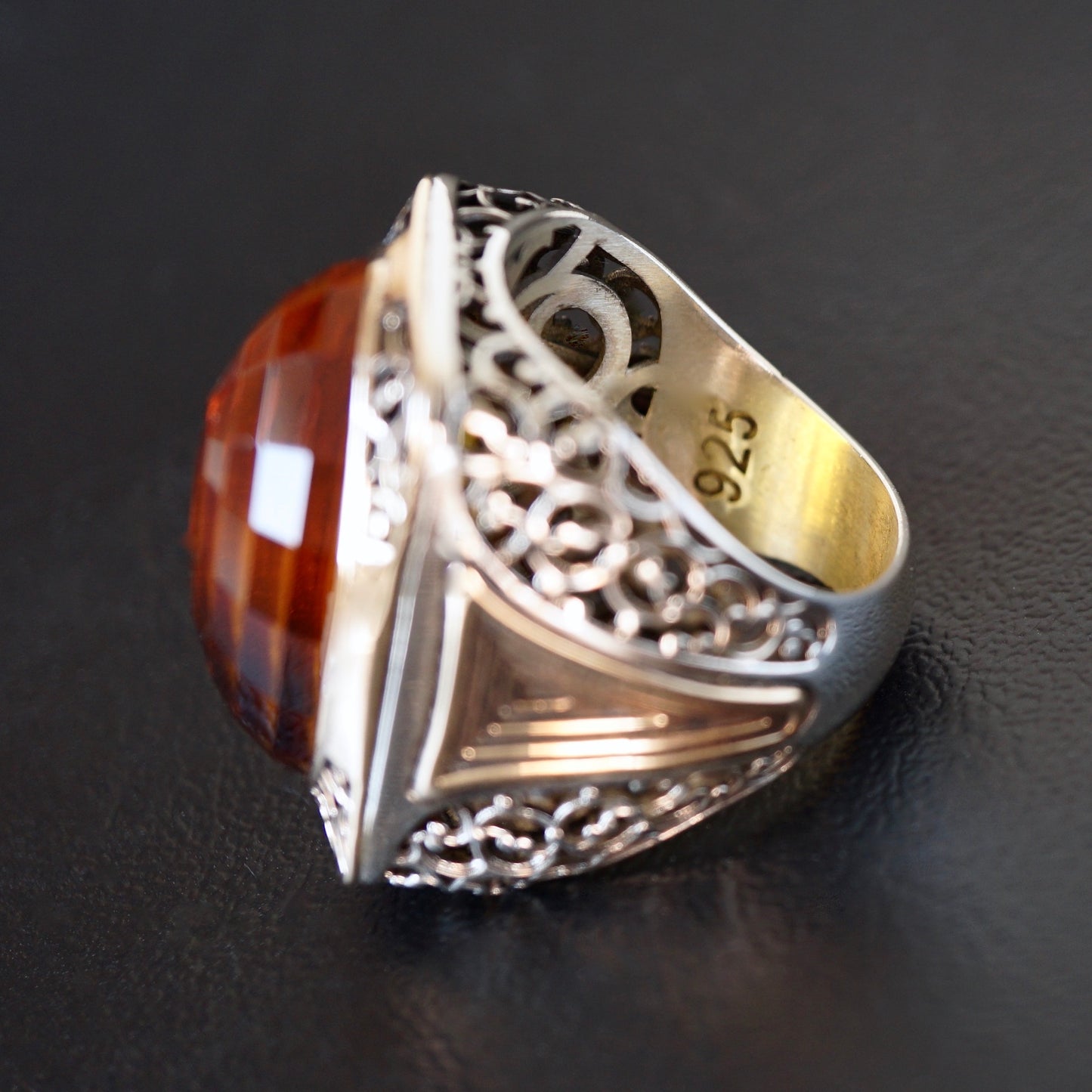 Silver Mens Ring big Citrine Sterling 925 Bold Chunky Artisan Designer Turkish Handmade Jewelry