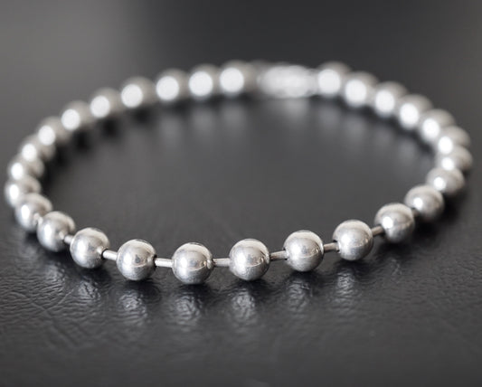 925 Sterling Silver Bead Chain Bracelet 4mm Simple Elegant Classic Mens Jewelry