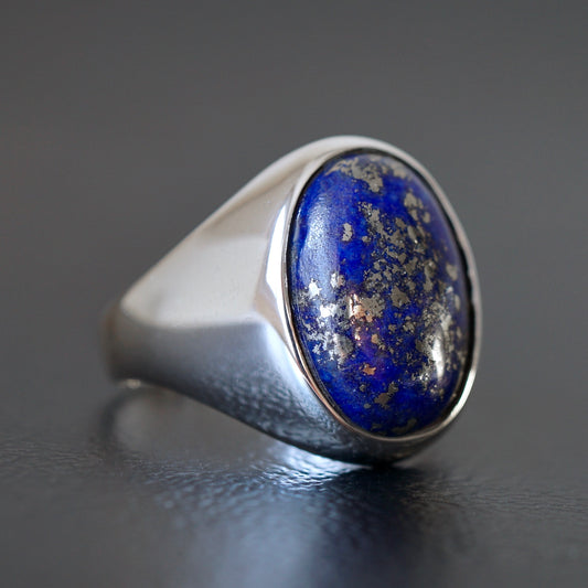 Silver Mens Signet Ring Lapis stone 925 Sterling natural Gemstone Handcrafted Artisan Jewelry