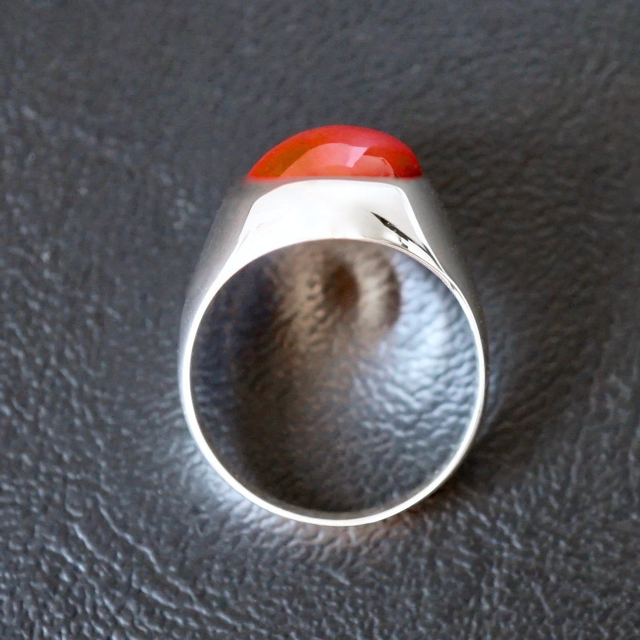 Silver Mens natural Red Coral Signet Ring 925 Sterling Artisan Handmade Jewelry size 10