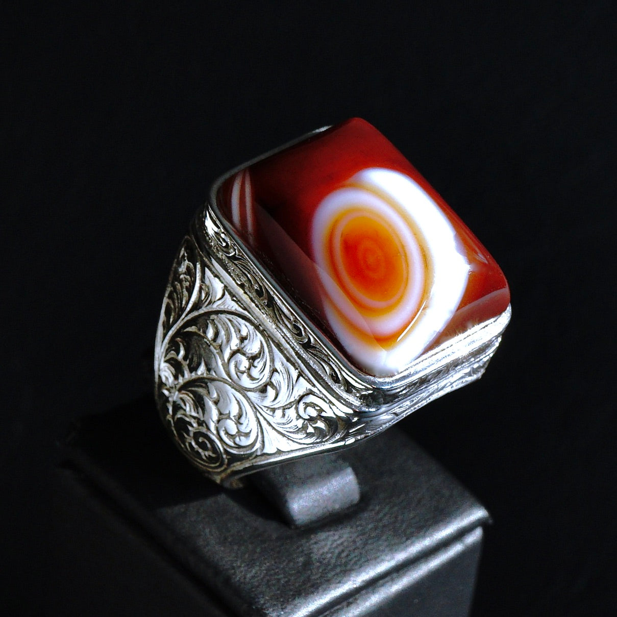 Unique Ring Handmade Mens Jewelry Solid 925 Sterling Silver Eye Agate Natural Gemstone Sulemani Aqeeq Artisan engraved