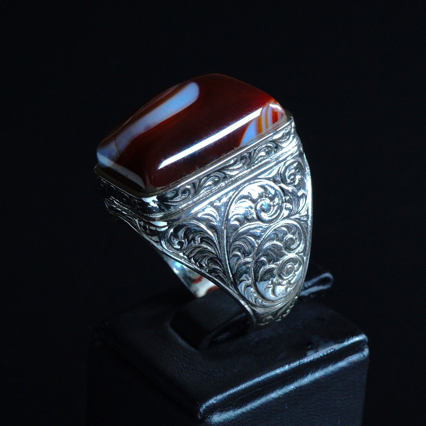 Unique Ring Handmade Mens Jewelry Solid 925 Sterling Silver Eye Agate Natural Gemstone Sulemani Aqeeq Artisan engraved