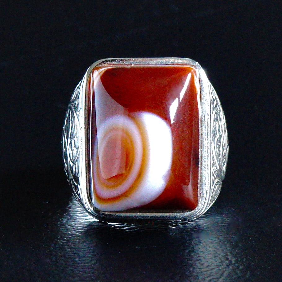 Unique Ring Handmade Mens Jewelry Solid 925 Sterling Silver Eye Agate Natural Gemstone Sulemani Aqeeq Artisan engraved