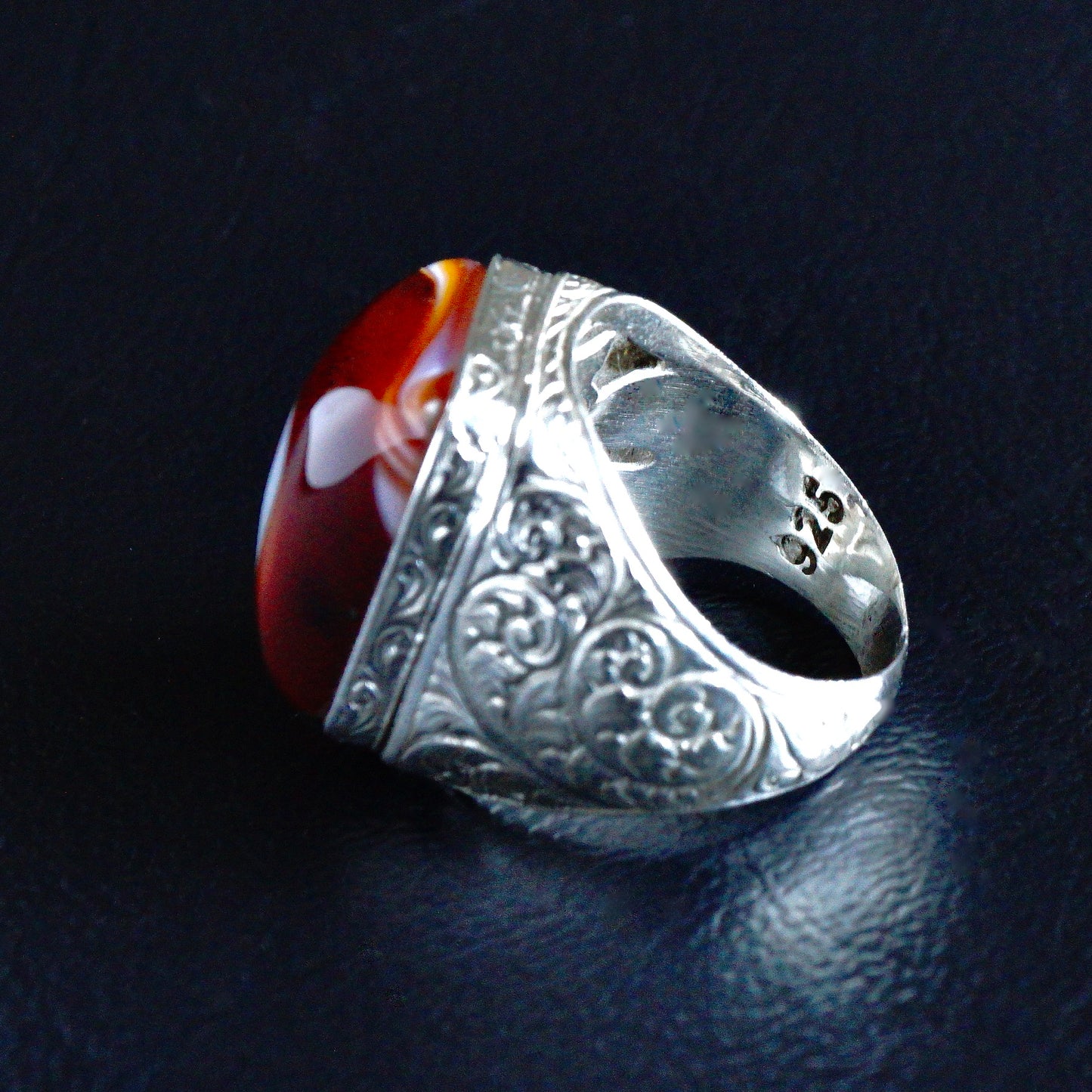 Unique Ring Handmade Mens Jewelry Solid 925 Sterling Silver Eye Agate Natural Gemstone Sulemani Aqeeq Artisan engraved