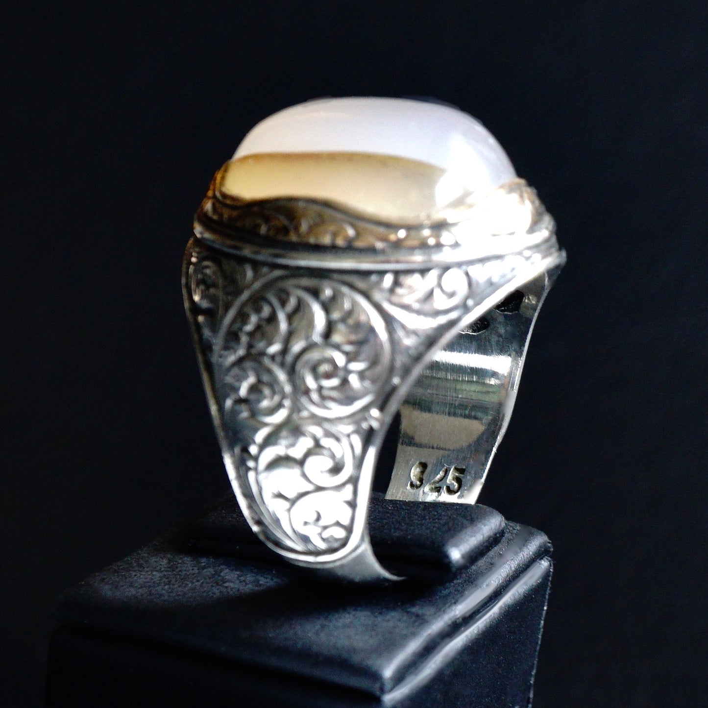 Silver Eye Agate Ring Handmade Unique Mens Jewelry Solid 925 Sterling  Natural Gemstone Sulemani Aqeeq Artisan engraved