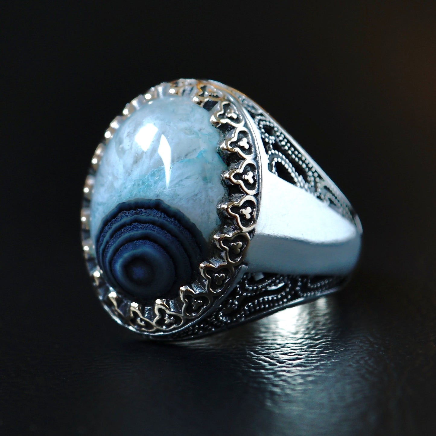 Silver Eye Agate Ring Artisan Handmade Mens Jewelry Solid 925 Sterling  Natural Gemstone Sulemani Aqeeq