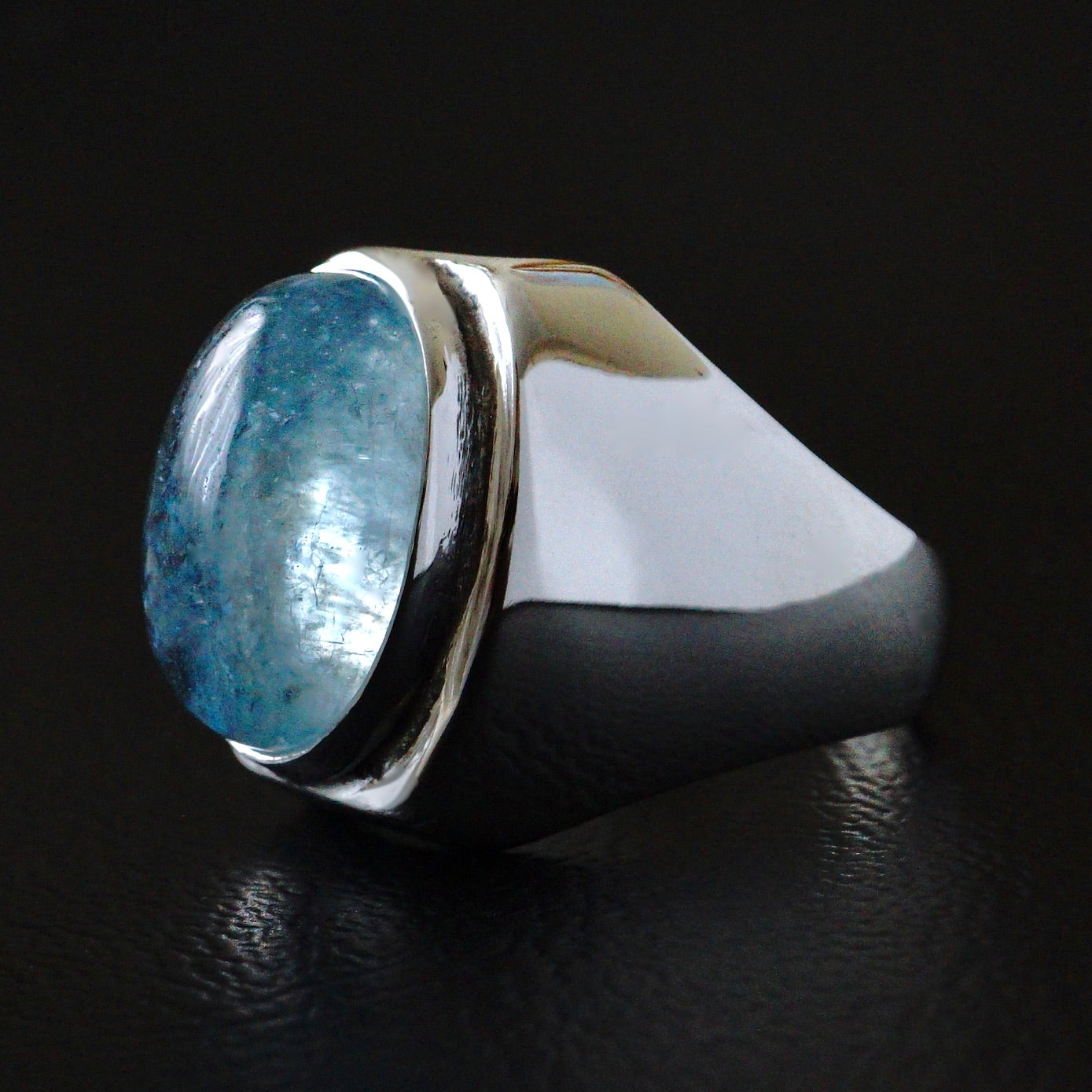 Silver Mens Ring Aquamarine REAL natural gemstone solid 925 Sterling Unique Elegant Artisan Jewelry