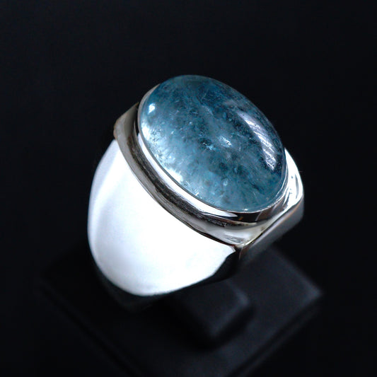 Silver Mens Ring Aquamarine REAL natural gemstone solid 925 Sterling Unique Elegant Artisan Jewelry