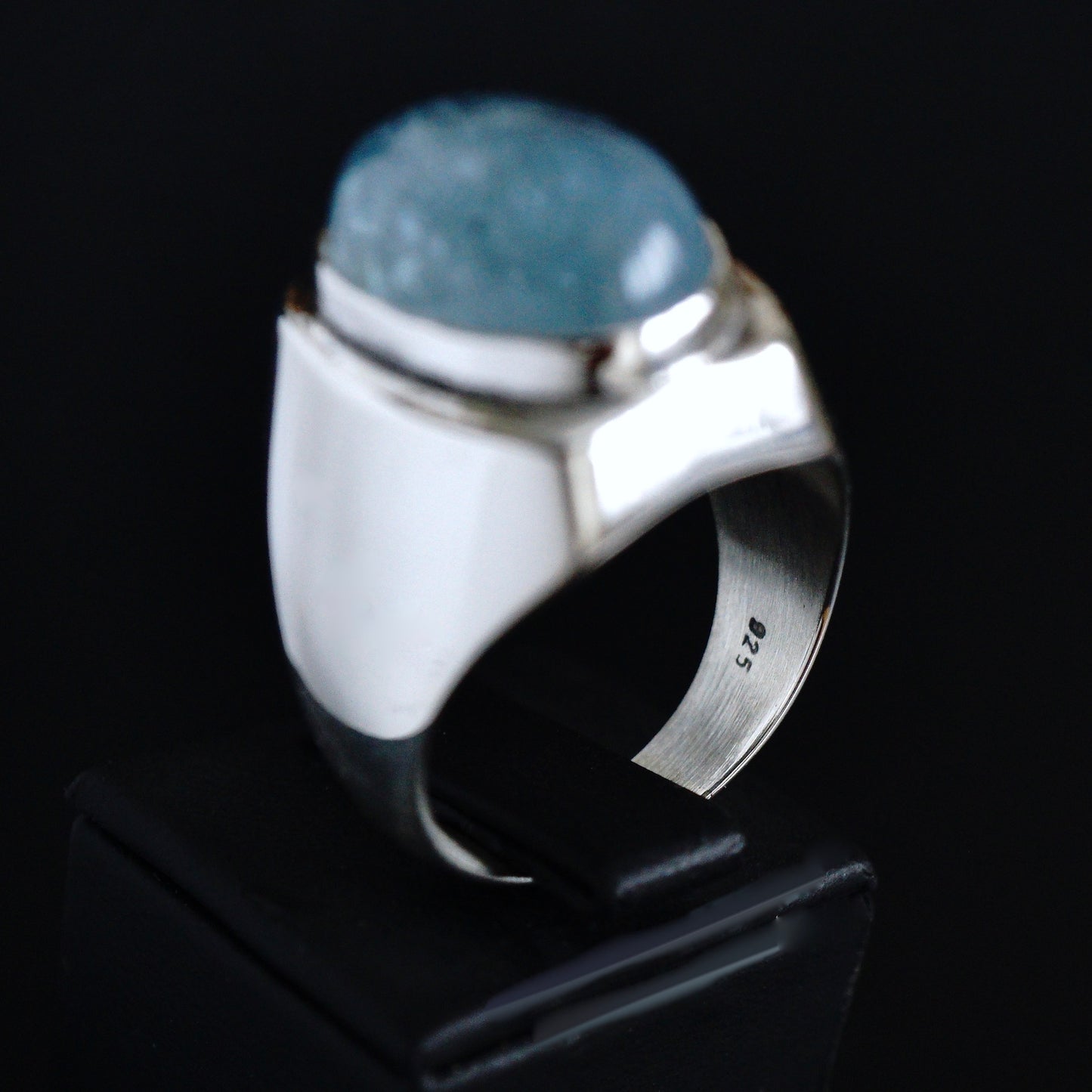 Silver Mens Ring Aquamarine REAL natural gemstone solid 925 Sterling Unique Elegant Artisan Jewelry