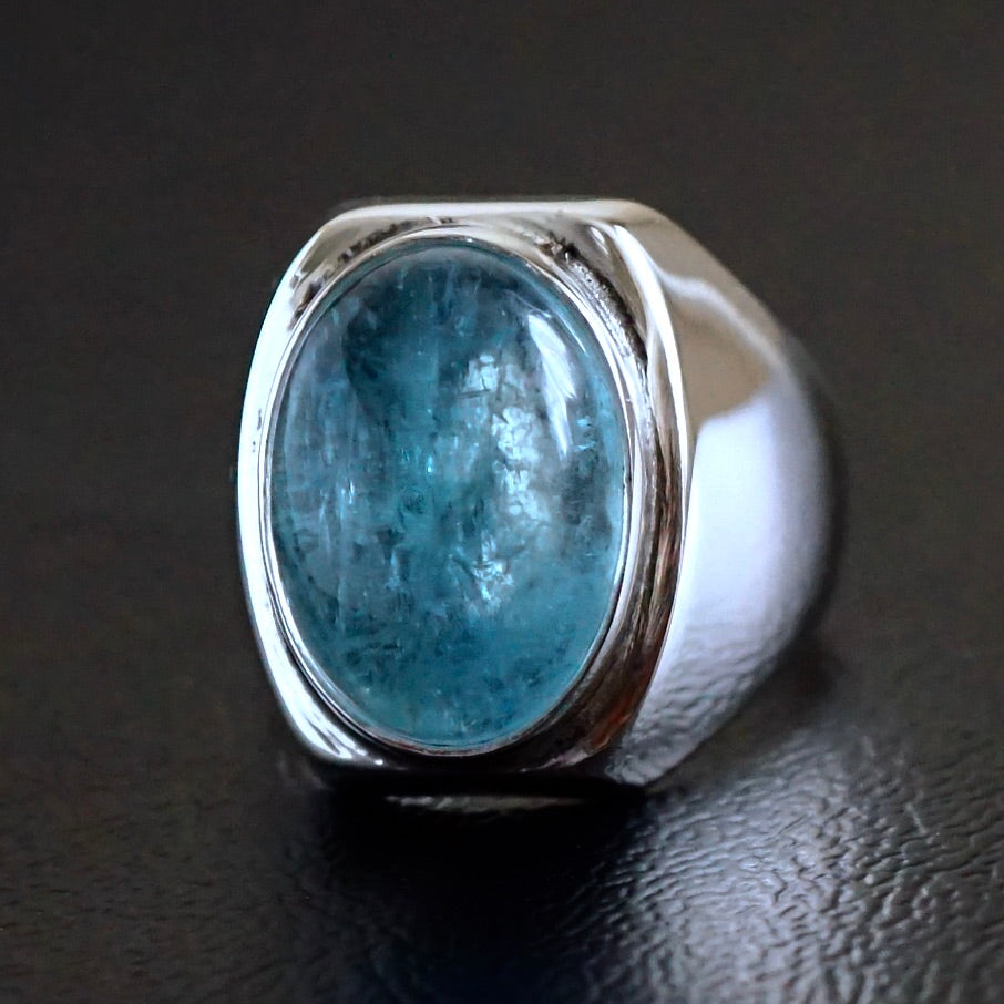 Silver Mens Ring Aquamarine REAL natural gemstone solid 925 Sterling Unique Elegant Artisan Jewelry