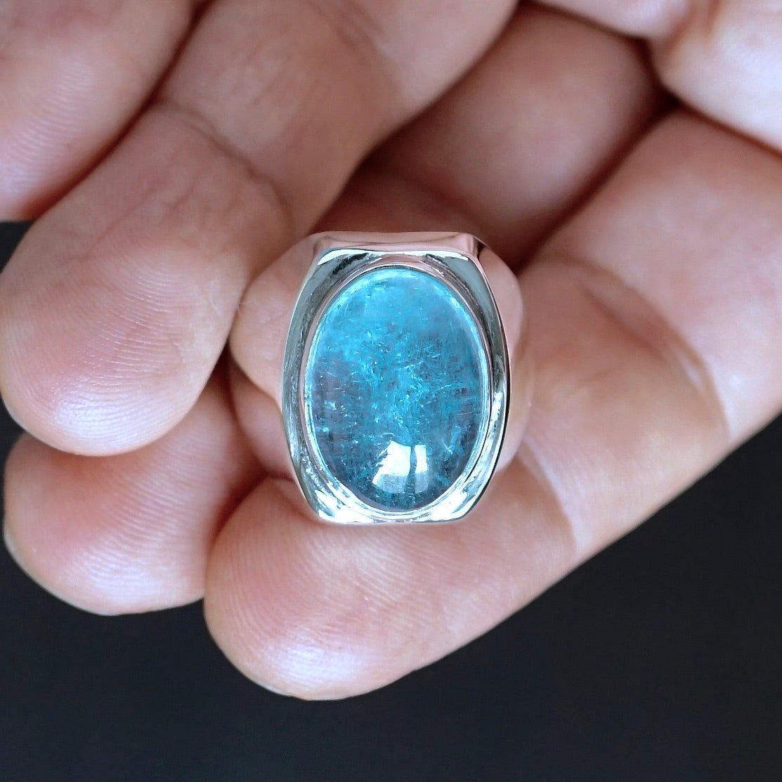 Silver Mens Ring Aquamarine REAL natural gemstone solid 925 Sterling Unique Elegant Artisan Jewelry