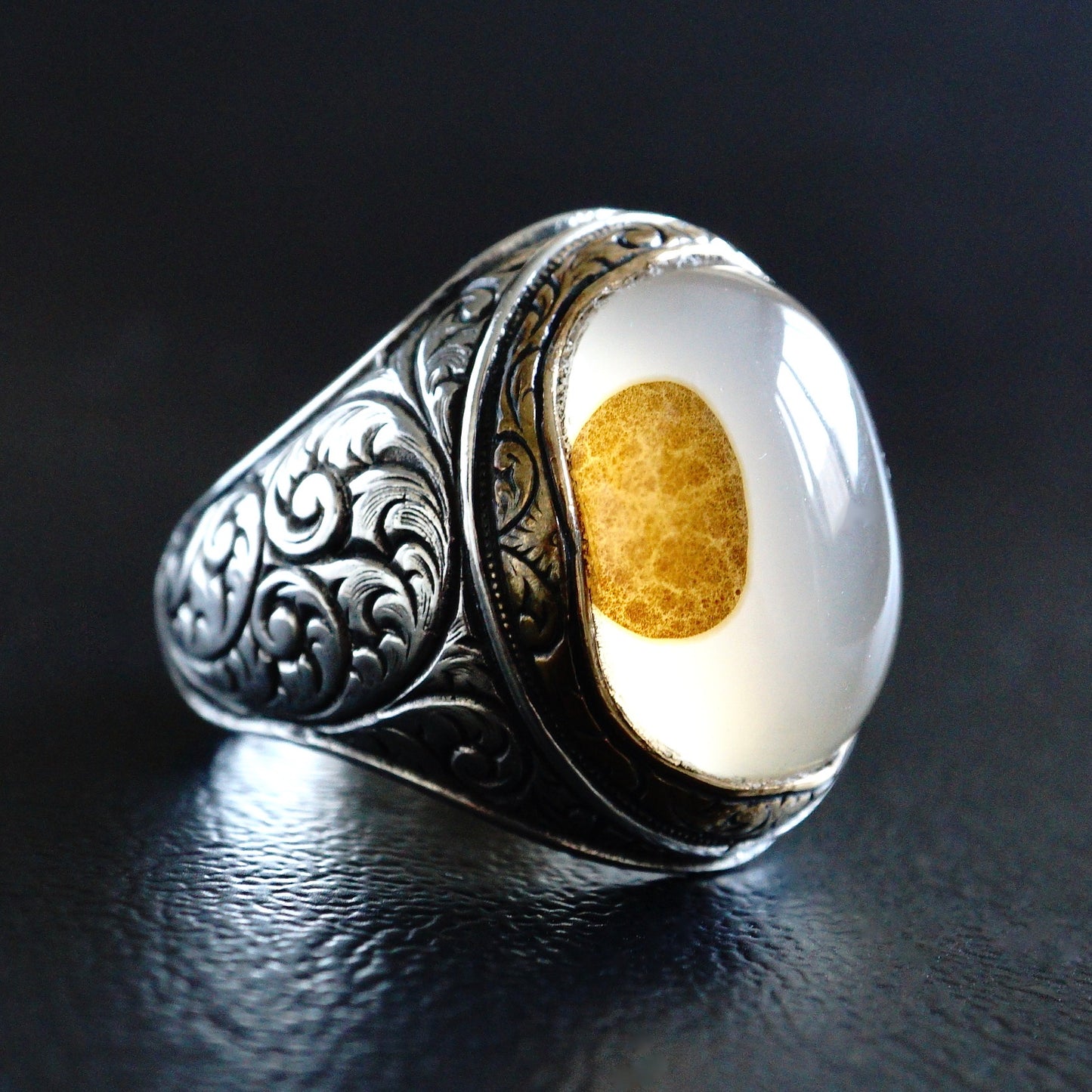 Silver Eye Agate Ring Handmade Unique Mens Jewelry Solid 925 Sterling  Natural Gemstone Sulemani Aqeeq Artisan engraved