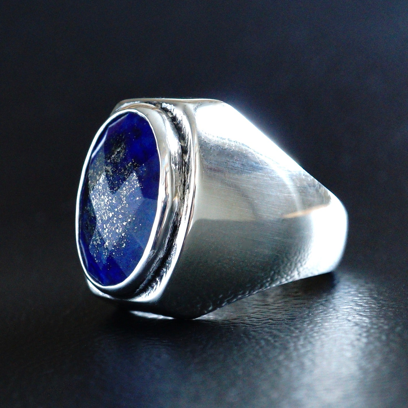 Silver Mens Signet Ring Lapis Lazuli natural stone solid 925 Sterling Handcrafted Artisan Jewelry