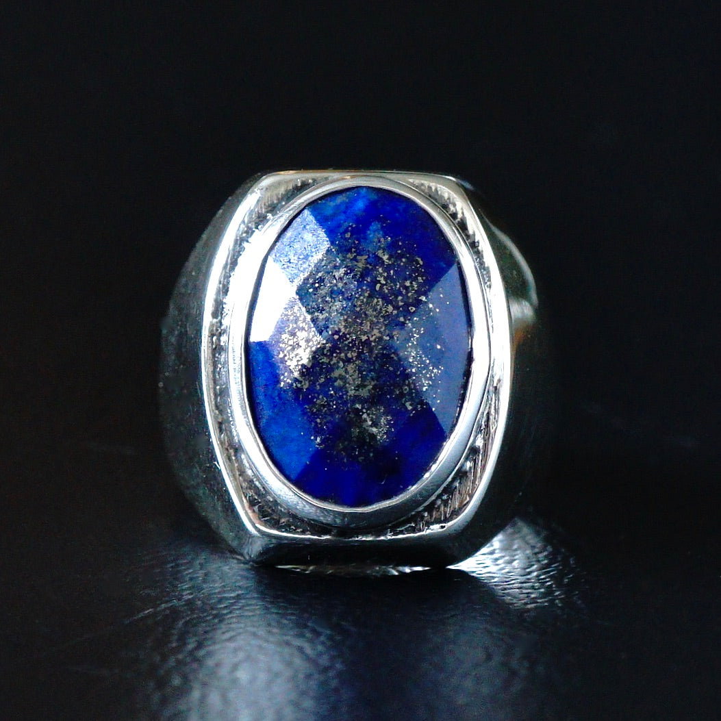 Silver Mens Signet Ring Lapis Lazuli natural stone solid 925 Sterling Handcrafted Artisan Jewelry