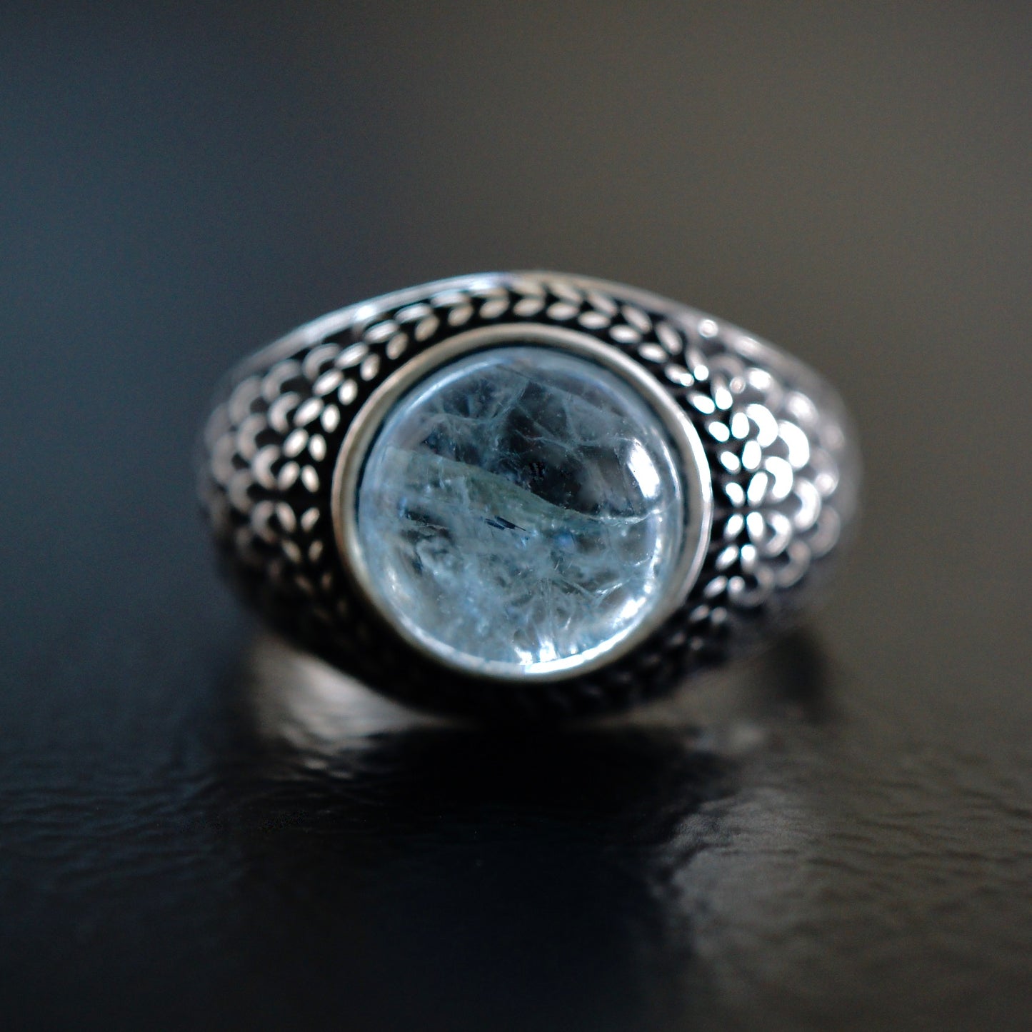 Silver Mens Ring Aquamarine 5ct natural gemstone 925 Sterling Unique Artisan Designer Jewelry