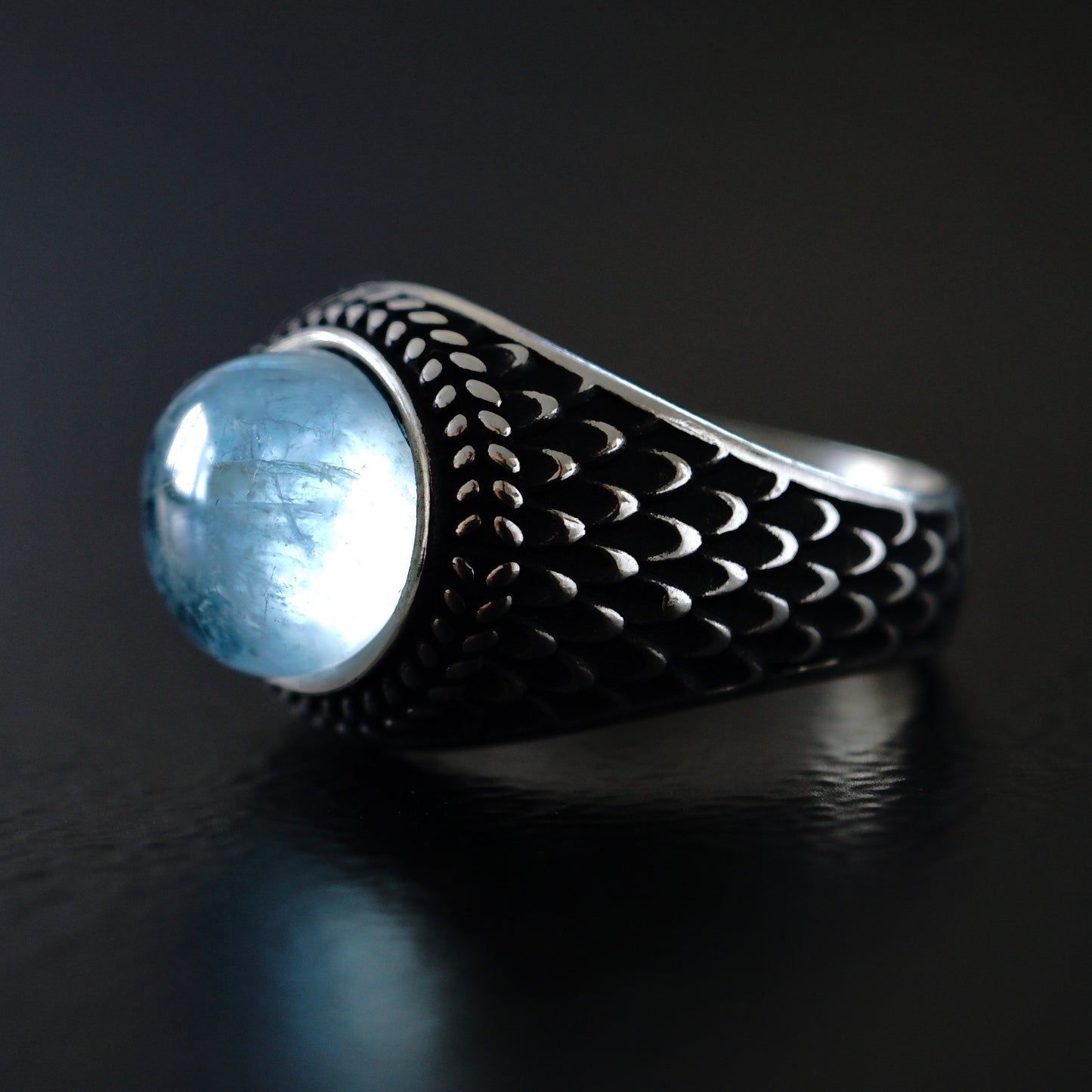 Silver Mens Ring Aquamarine 5ct natural gemstone 925 Sterling Unique Artisan Designer Jewelry