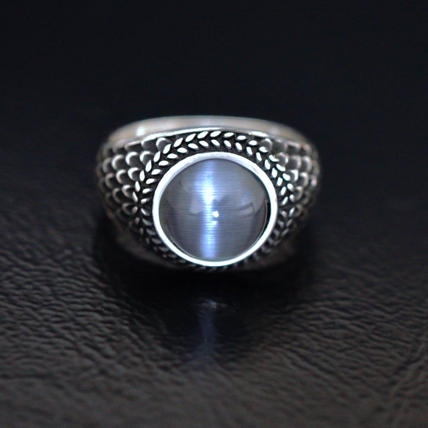 Cat's Eye Black Moonstone Ring 925 Sterling Silver 3ct Gemstone Artisan Designer Men's Unique Jewelry