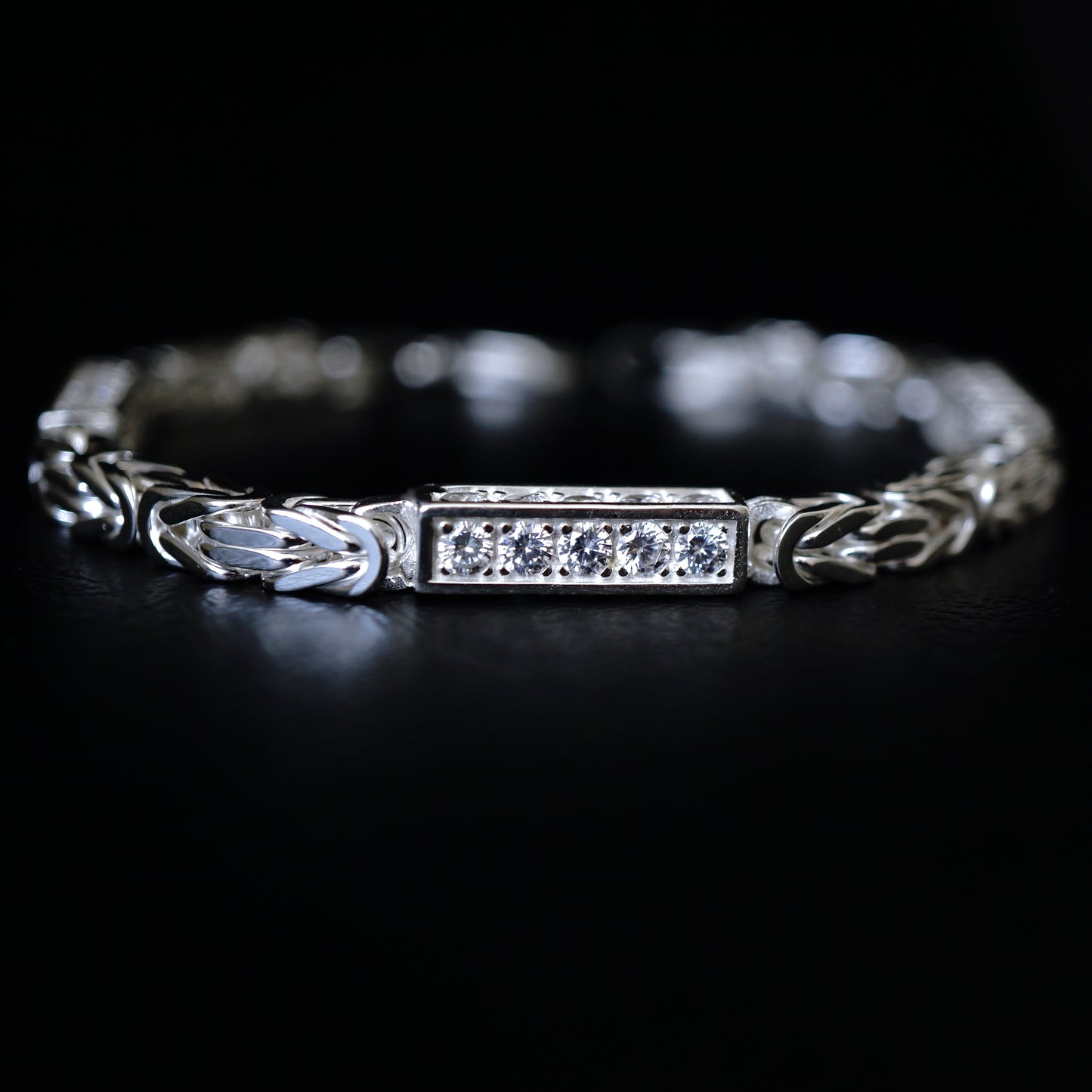 Silver Bracelet Byzantine King's Chain Cubic 5mm thick Solid 925 Sterling with clear Zirconia stones Exclusive Men's Jewelry