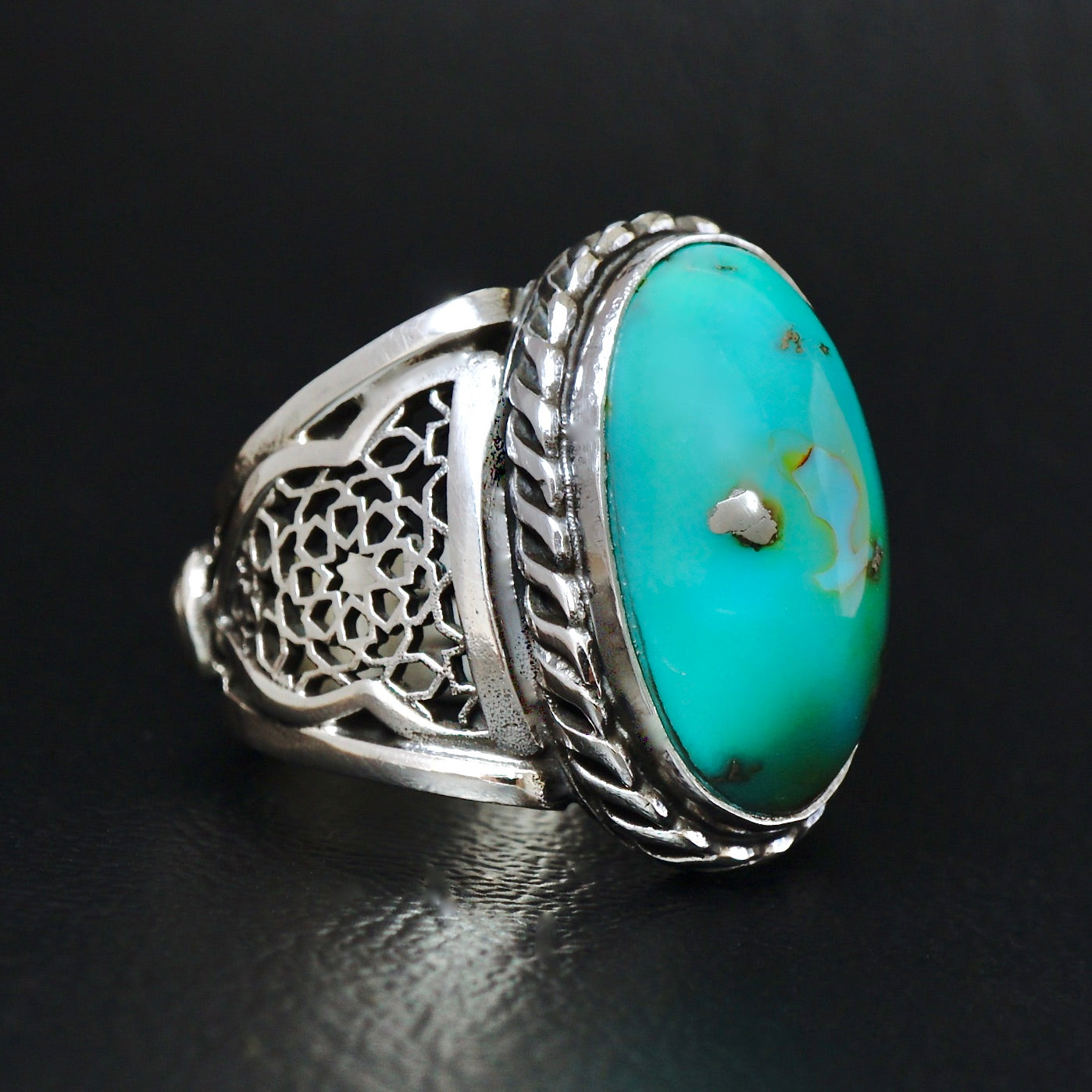 Mens Turquoise Ring Handmade Sterling Silver Selected Natural Stone Unique Artisan Jewelry