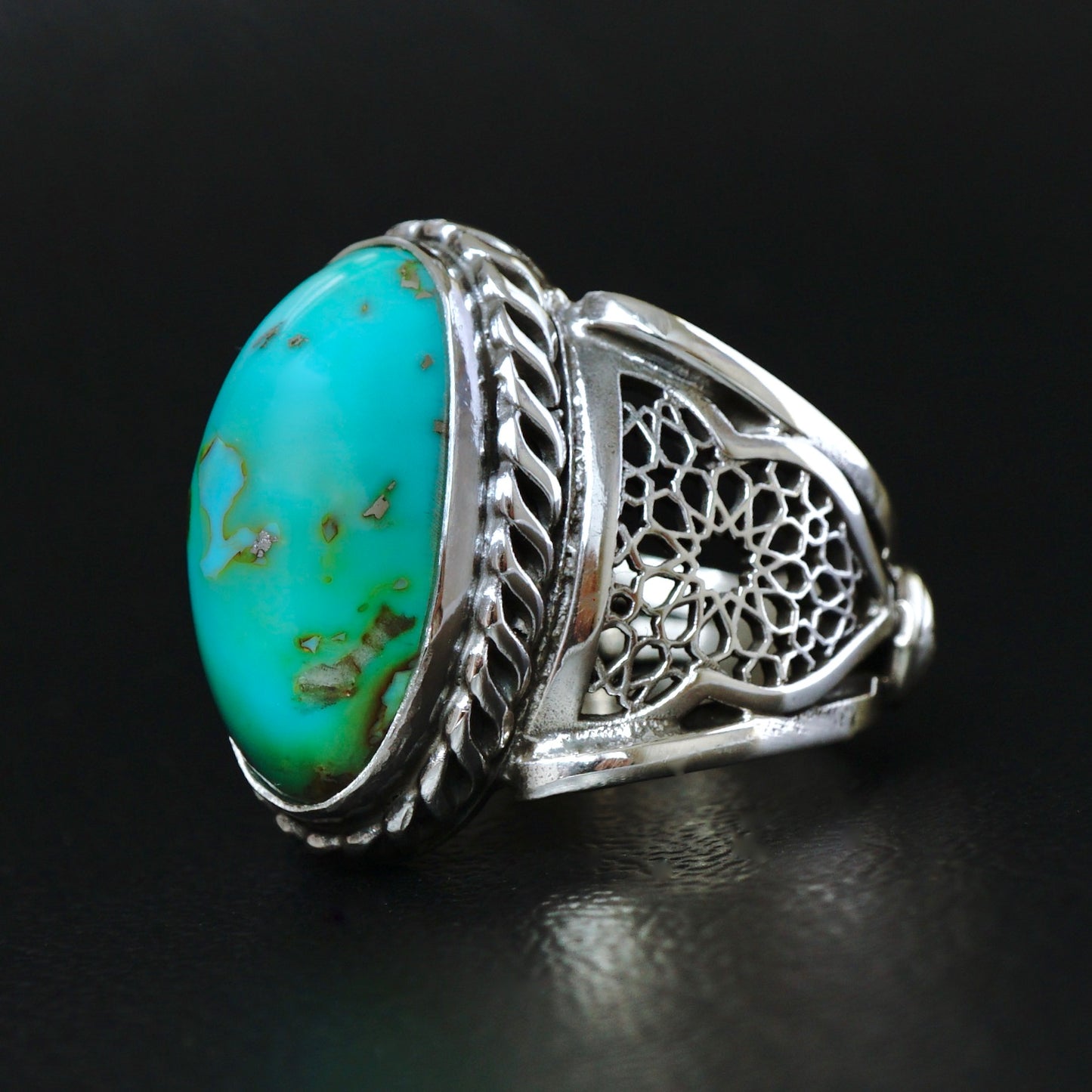 Mens Turquoise Ring Handmade Sterling Silver Selected Natural Stone Unique Artisan Jewelry