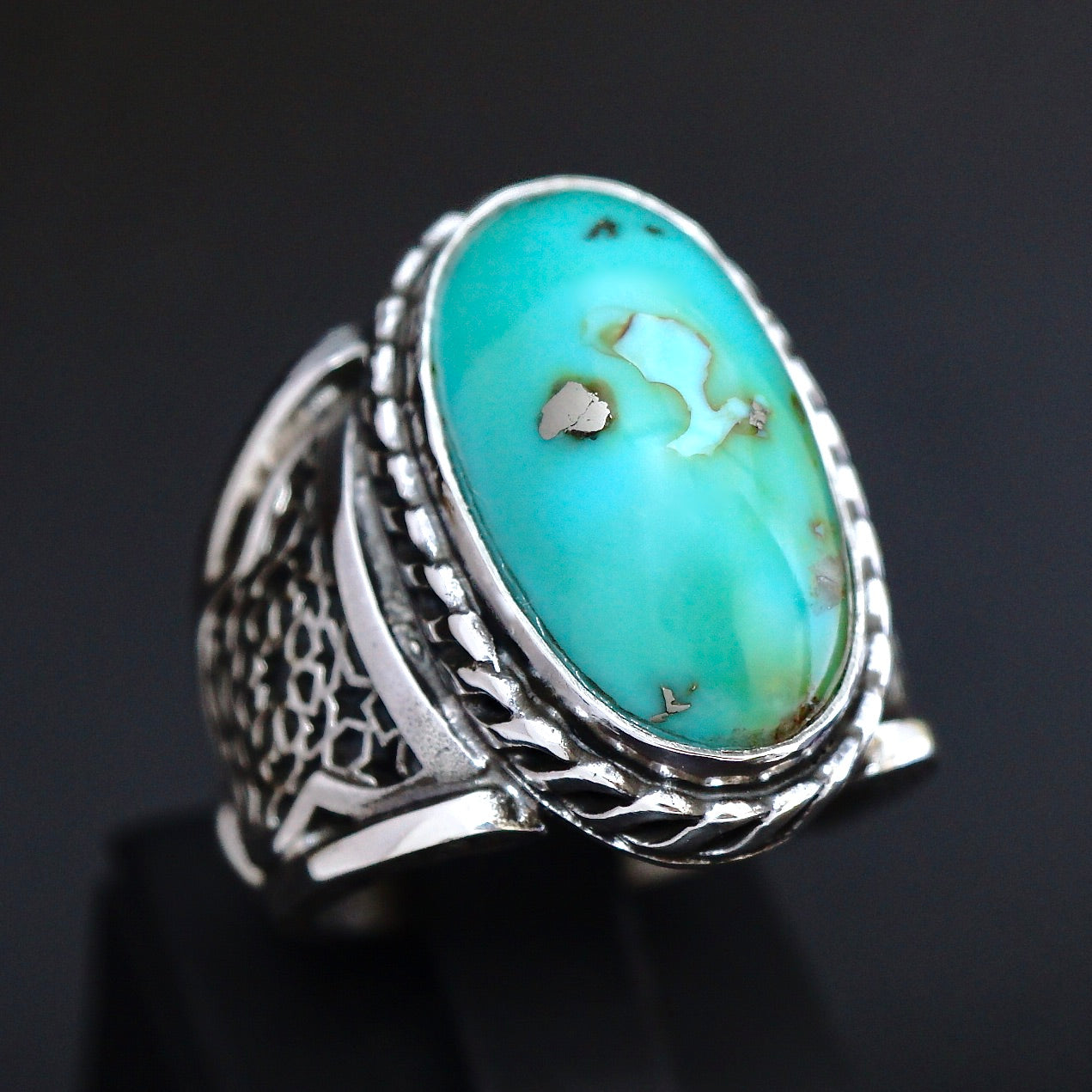 Mens Turquoise Ring Handmade Sterling Silver Selected Natural Stone Unique Artisan Jewelry