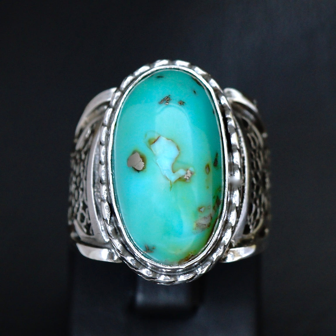 Mens Turquoise Ring Handmade Sterling Silver Selected Natural Stone Unique Artisan Jewelry