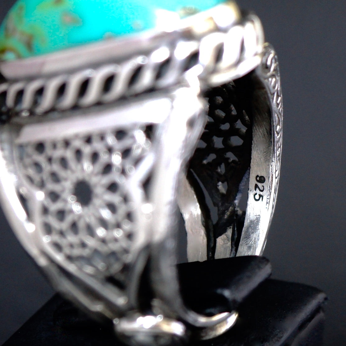 Mens Turquoise Ring Handmade Sterling Silver Selected Natural Stone Unique Artisan Jewelry