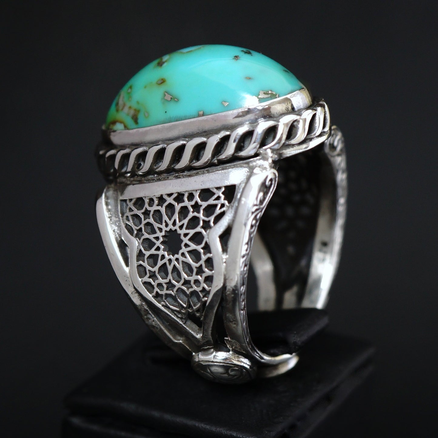 Mens Turquoise Ring Handmade Sterling Silver Selected Natural Stone Unique Artisan Jewelry