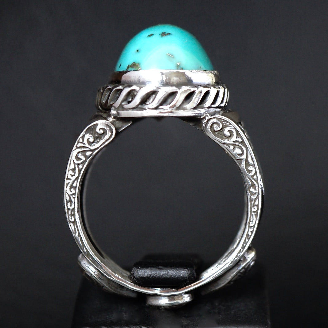 Mens Turquoise Ring Handmade Sterling Silver Selected Natural Stone Unique Artisan Jewelry