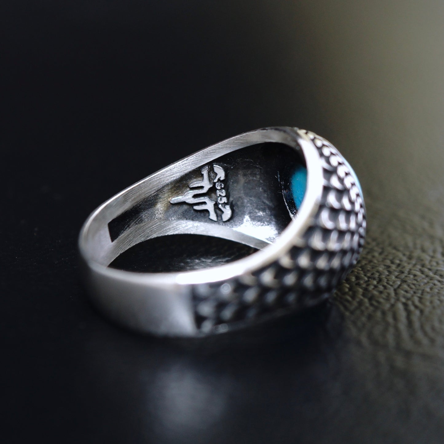 Mens Ring Turquoise Natural Stone 925 Sterling Silver Round Blue Artisan Handmade Jewelry