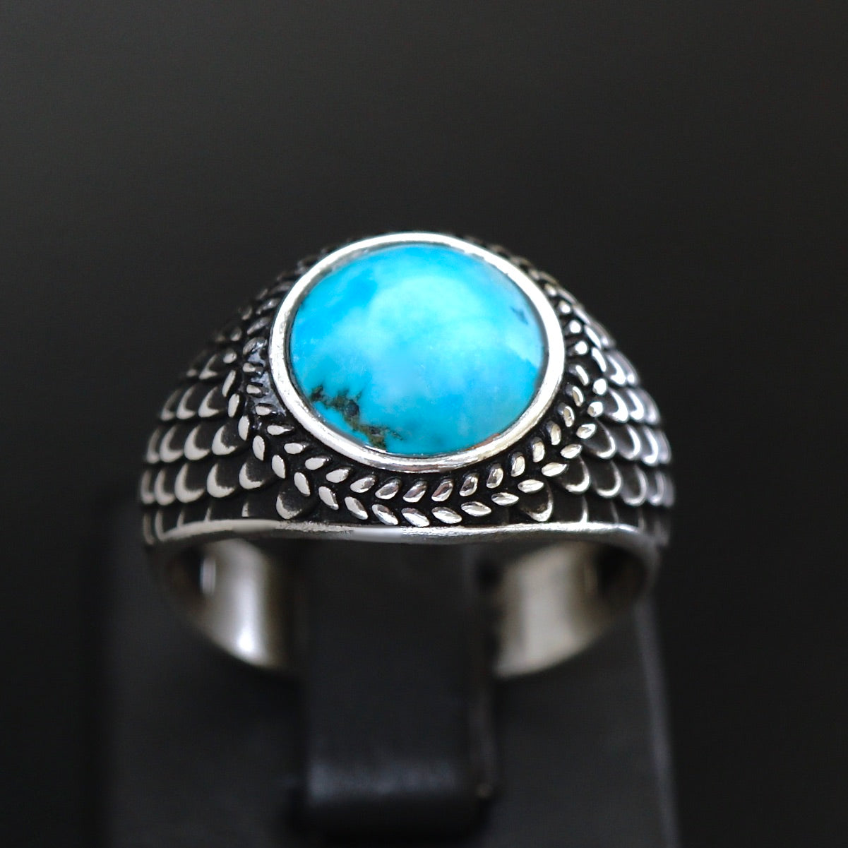 Turquoise Ring Sterling Silver 10mm Round Blue Natural Stone Artisan Handmade Jewelry