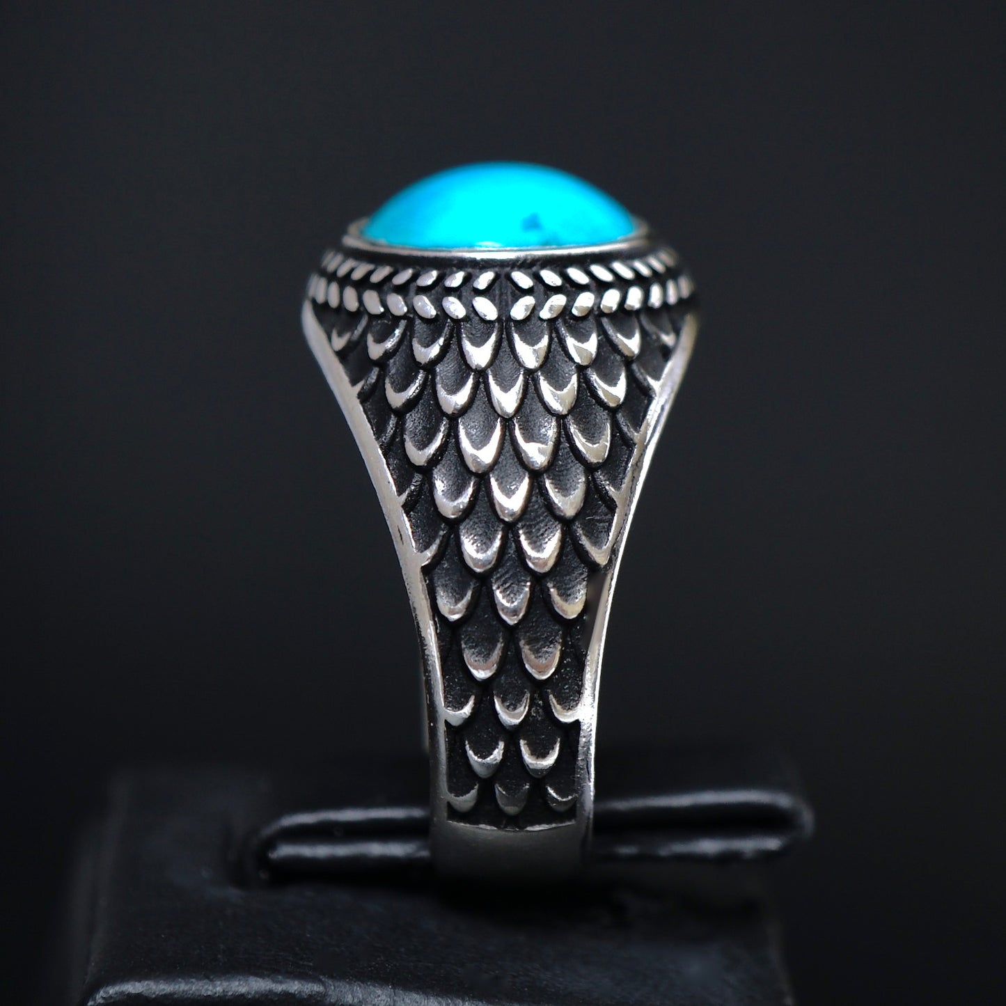 Mens Ring Turquoise Natural Stone 925 Sterling Silver Round Blue Artisan Handmade Jewelry