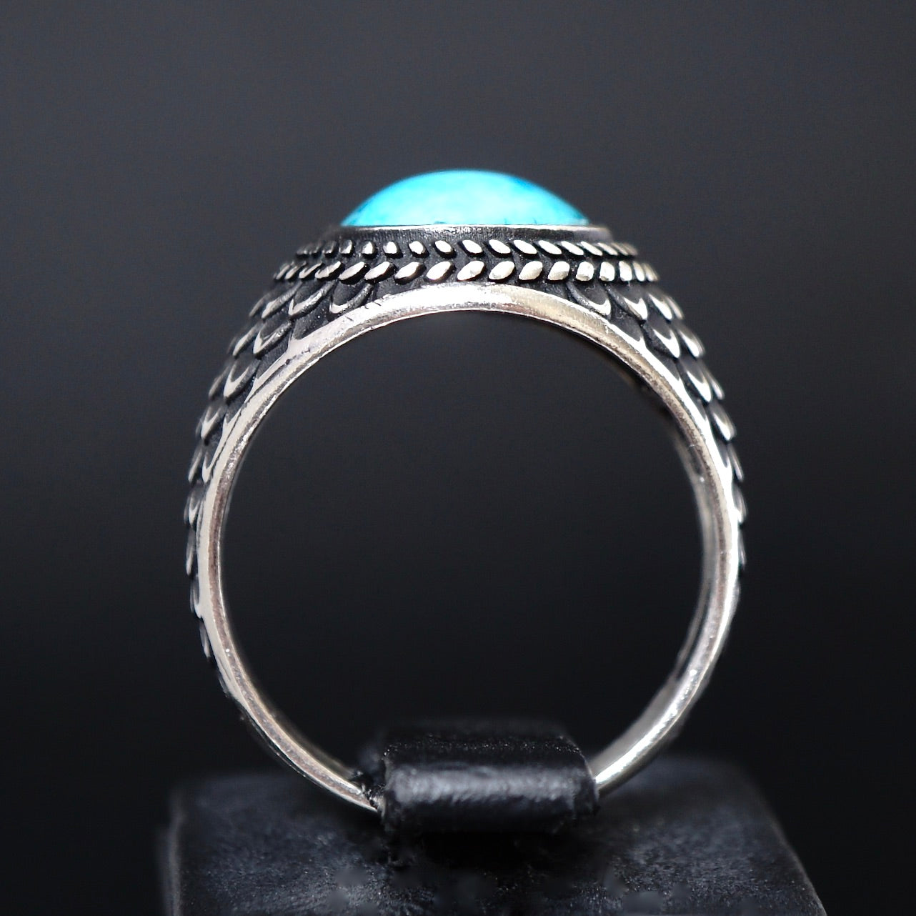 Turquoise Ring Sterling Silver 10mm Round Blue Natural Stone Artisan Handmade Jewelry