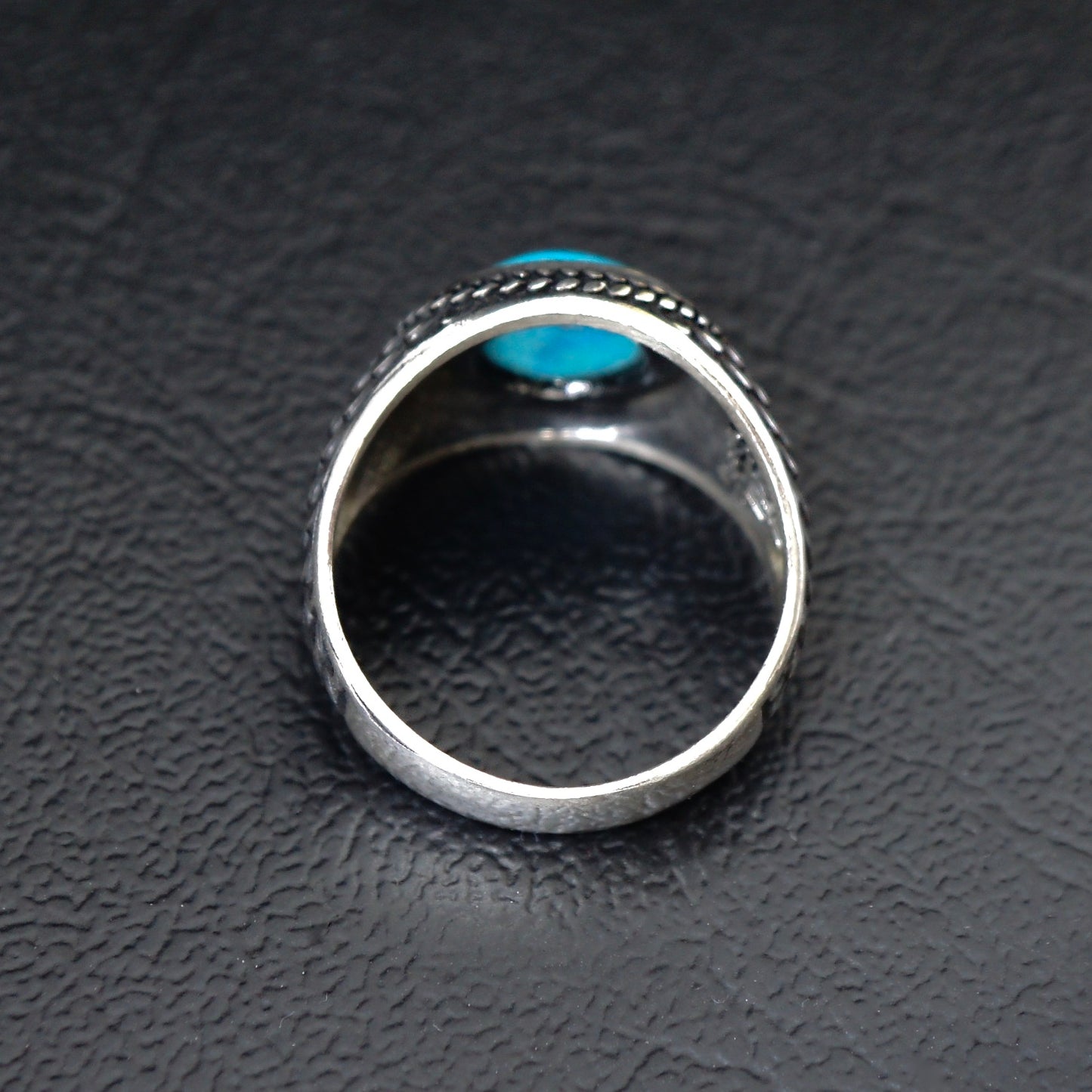 Mens Ring Turquoise Natural Stone 925 Sterling Silver Round Blue Artisan Handmade Jewelry