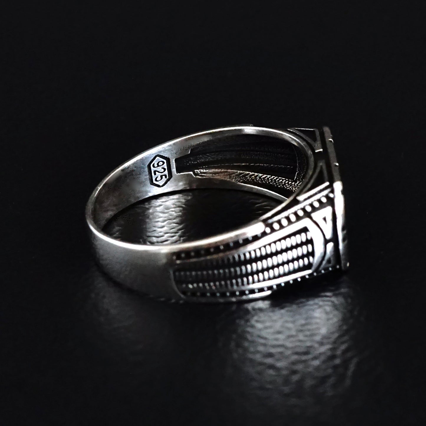 Silver Mens Ring with Marcasite stones 925 Sterling natural Marcasite Elegant Jewelry for Men Greek motives